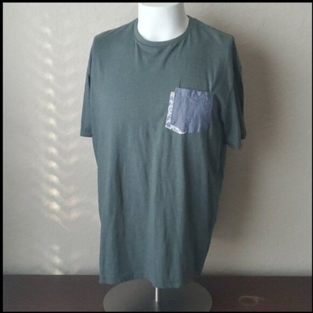 Steel & Jelly London Men's XL Pocket T-Shirt Heather Green Floral Paisley Detail
